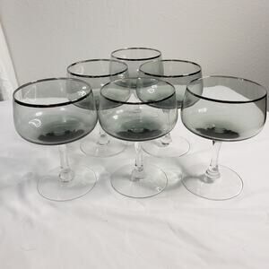 Fostoria Cherish Gray‎ Smoke Platinum Trim Sherbet Champagne Glasses Set Of 6